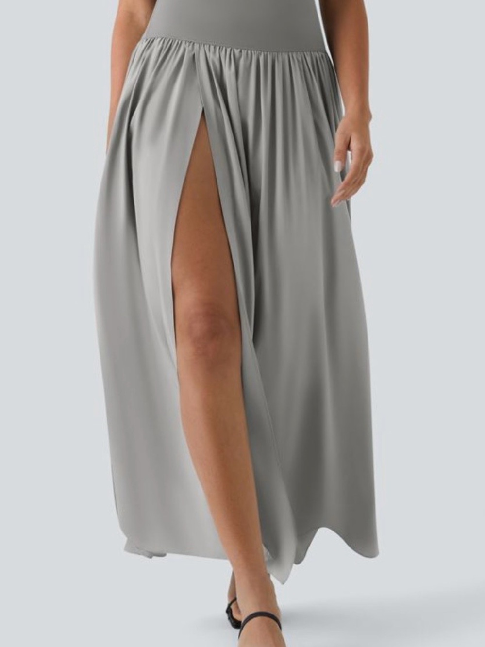 New Halara Dusty Gray High Waisted Split 2-in-1 Flowy Maxi Casual Skirt Size XL